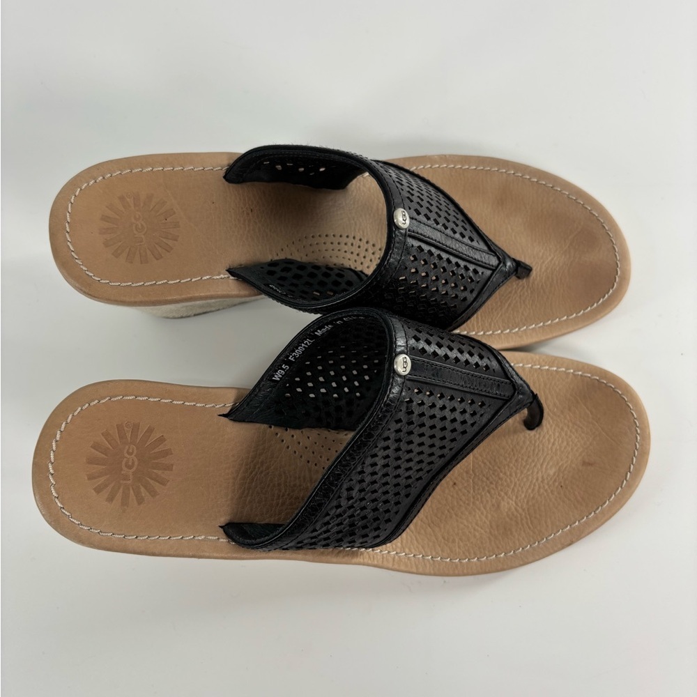 Ugg Solena leather wedge sandals black 9.5 *Runs small, fits like an 8 - Picture 4 of 12